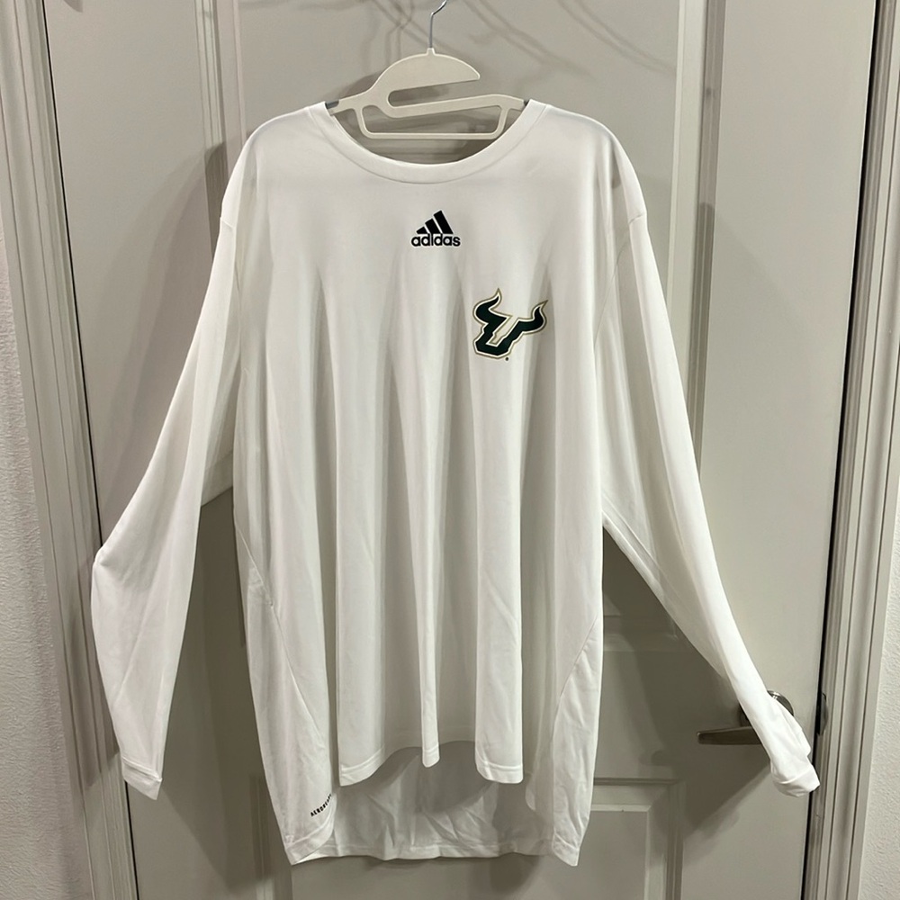 Adidas White Long Sleeve Tee with Green Logo